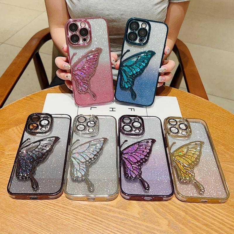 Hot Sales Butterfly Electroplating Phone Case for iphone 16 15 14 Pro Max Samsung Huawei Xiaomi  TPU Transparent Soft Back Cover