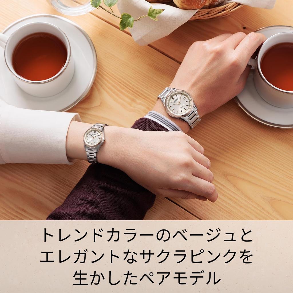 EXCEED Watch Pair Titanium Lightweight Solar Powered Sapphire Glass Analog Business Gift Simple Date Slim Silver Beige Sakura Pink Pair Watch Radio