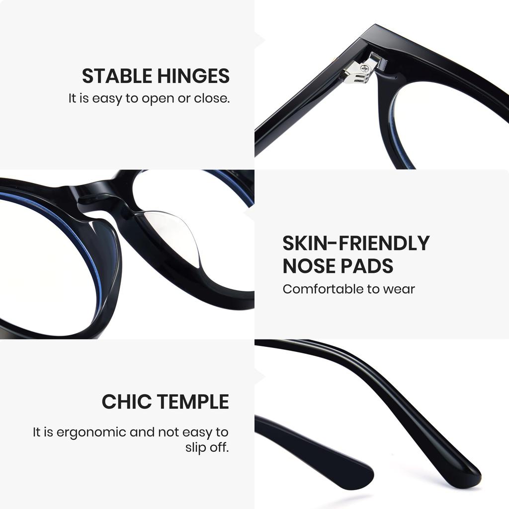 Cyxus Modische Runde Acetatrahmen-Brille mit Blaulicht-UV und einer Schlankmachenden Unisex-Blockierung, Schutz, Effekt, (8326T01, Schwarz)