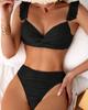 2025 Dámské evropské a americké jednobarevné volánkové bikiny - Letní sexy plážové plavky