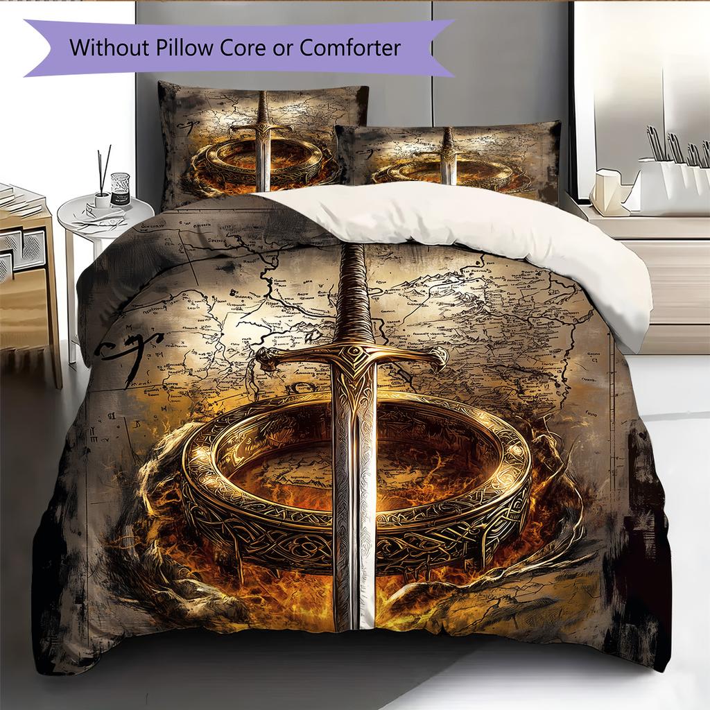 Sword Pattern Bedding Quilt Set Home Decoration Gift (1 * Duvet Cover + 2 * Pillowcase Without Core)