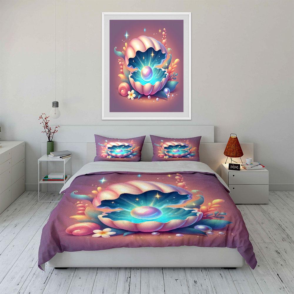 Dreamy Seashell Pearl Three-Piece Set kid's and adults' bedroom decor, Exquisite three-piece bedding set gift