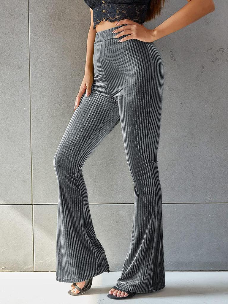 Women's Fashion Sexy High Waist Gold Velvet Ribbed Flared Pants