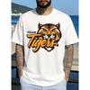 Mărimi europene Tricou pentru Bărbați Team Tiger cu Grafică - Față de Tigru și Imprimeu cu Litere, Alb cu Design Portocaliu/Galben