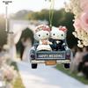 Ciondolo Acrilico Coppia di Sposi Hello Kitty - Design Romantico Sposo e Sposa con Cartello 'Sweet Home', Perfetto per Specchietto Retrovisore dell'Auto
