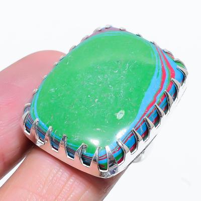 Natural Blue Calsilica Gemstone Handmade 925 Sterling Silver Ring Size 8 U6p00