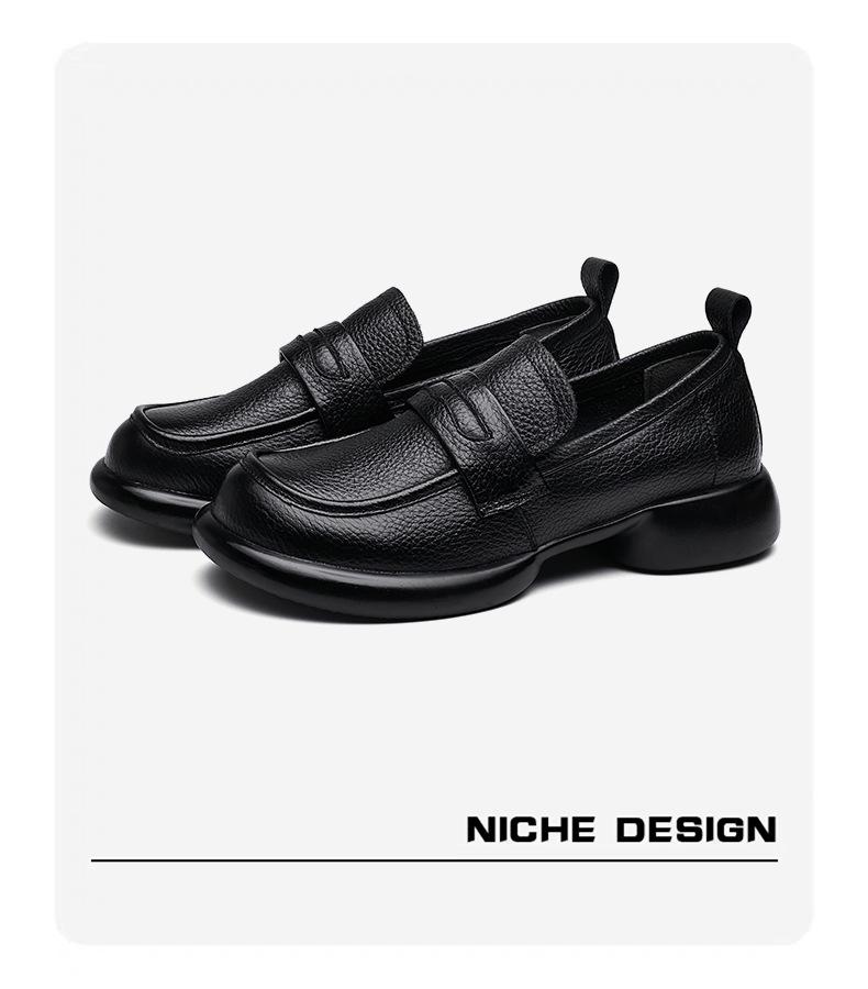 Genuine Leather Soft Sole Loafers for Women - Plus Size 43, Comfortable Slip-On Shoes with Thick Soles for Middle-Aged and Elderly