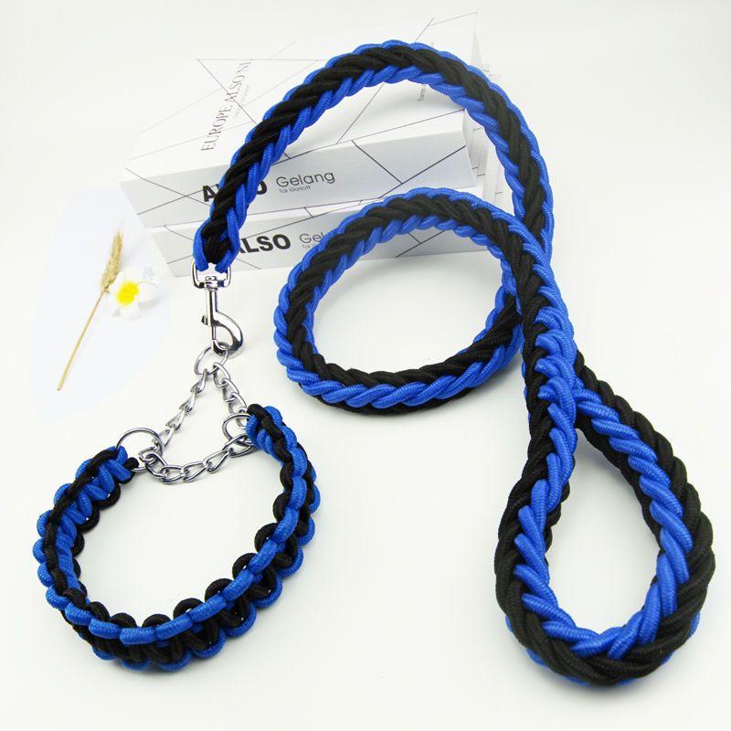 4FT Nylon Braided Rope Traction with Soft Breathable Adjustable Nylon Dog Collar for Small Medium Large Dogs Walking,Hiking,Camping,Exploring