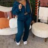 Womens 2025 Winter Solid Color Crewneck Hoodie Pants Set Casual Streetwear Two-Piece Outfit