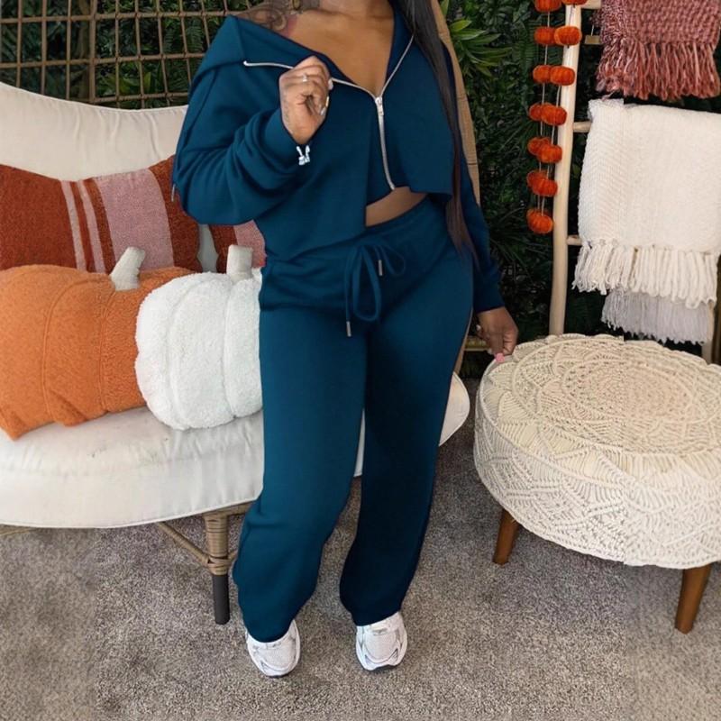 Womens 2025 Winter Solid Color Crewneck Hoodie Pants Set Casual Streetwear Two-Piece Outfit