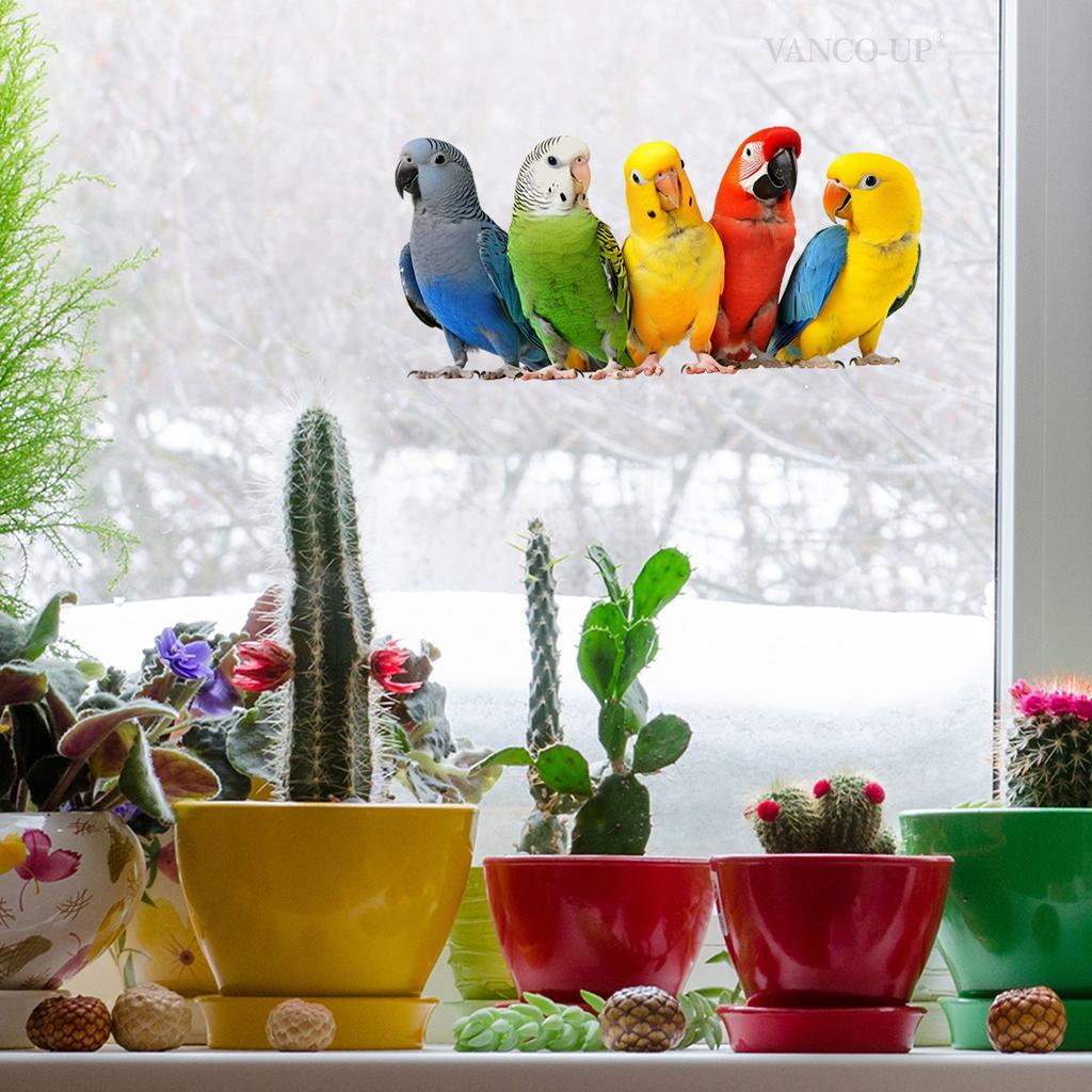 Cartoon Colorful Parrot Static Window Stickers, No Glue Removable Glass Decals for Home Decor
