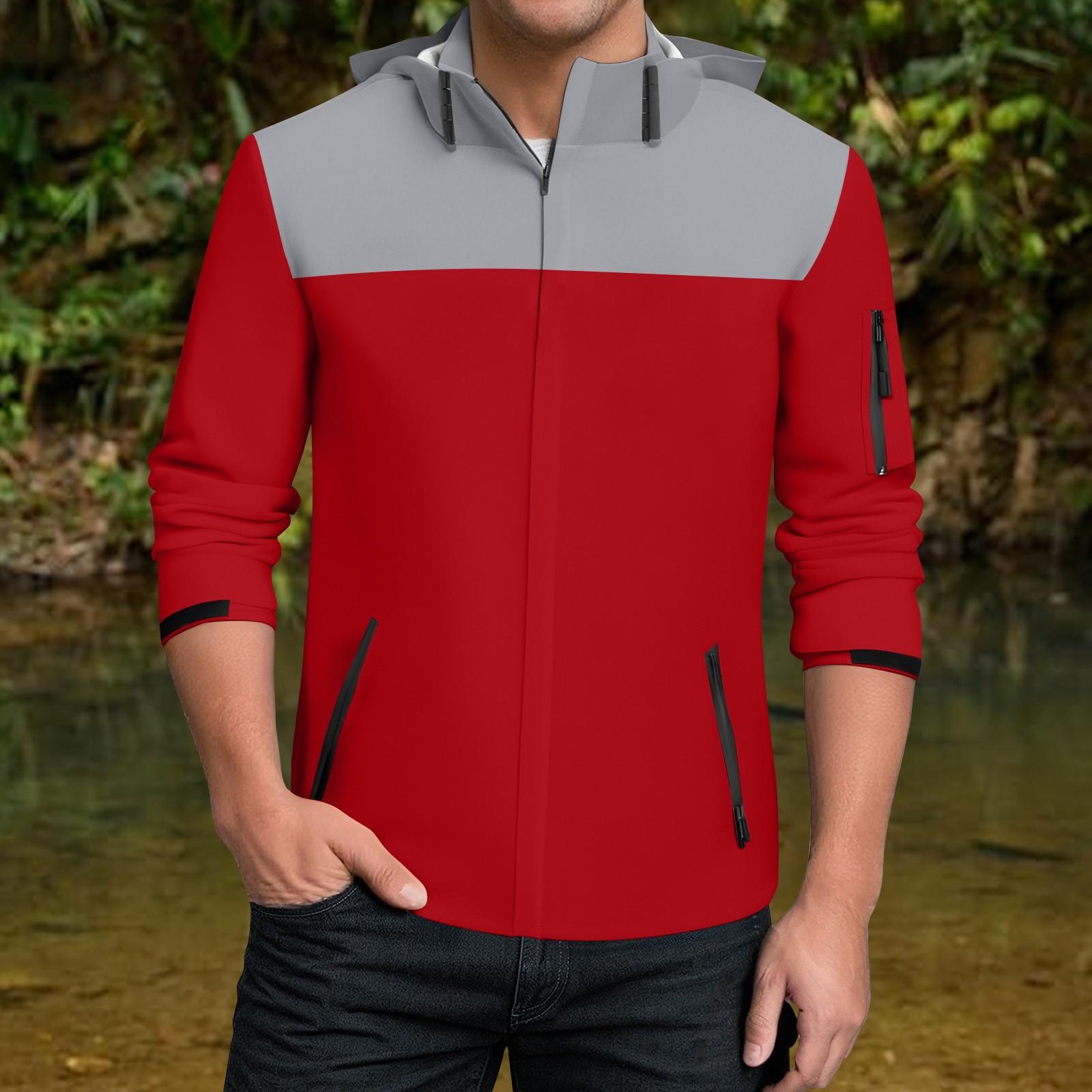 

Мужская водонепроницаемая ветровка, легкий дождевик с капюшоном для повседневной носки S красный