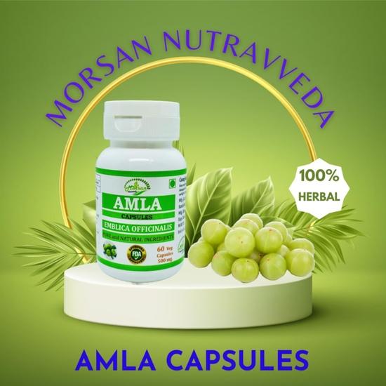 Morsan Nutraveda Amla (Emblica Officinalis) Capsules - 60 Veg. Capsule x 500 mg. | Rich in Vitamin C for Immunity, Skin (1 Pack of 60 Capsules)