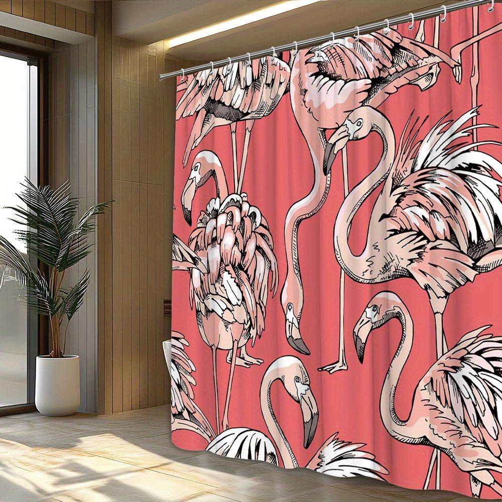 Tropical Flamingo Shower Curtain Pink Aesthetic Bathroom Decor Waterproof Animal Print Curtain 180x180cm