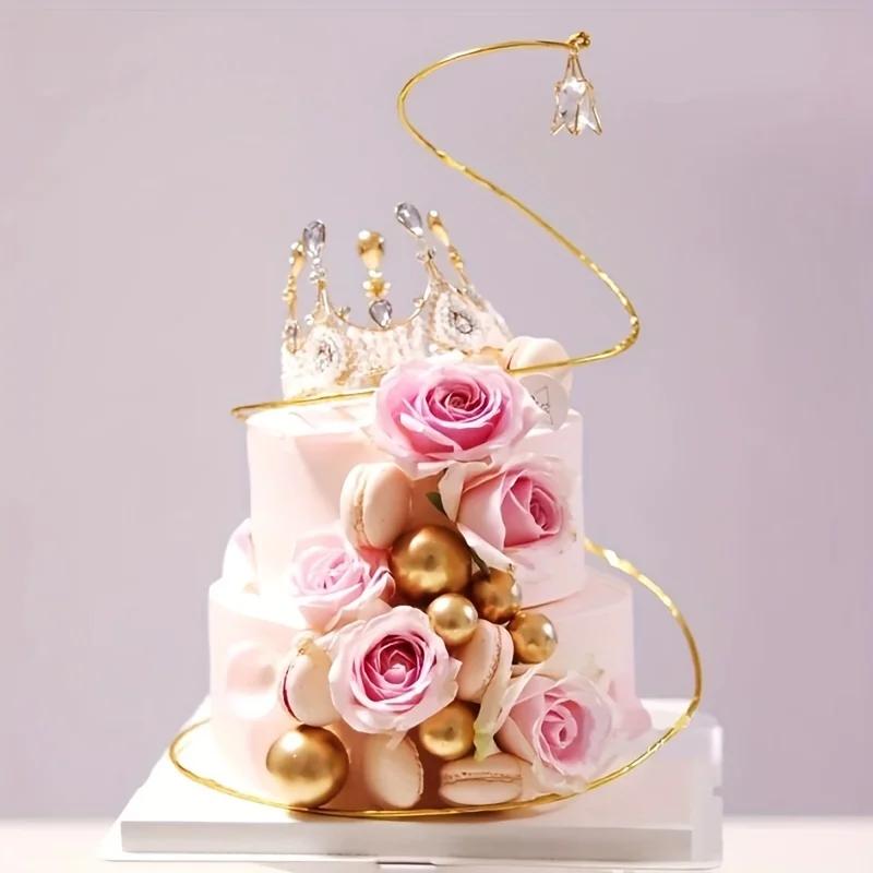 1 szt. - Żelazna kryształowa kula spiralna akcesoria do dekoracji tortu, dekoracja na wierzch tortu, odpowiednia na przyjęcia zaręczynowe, torty urodzinowe