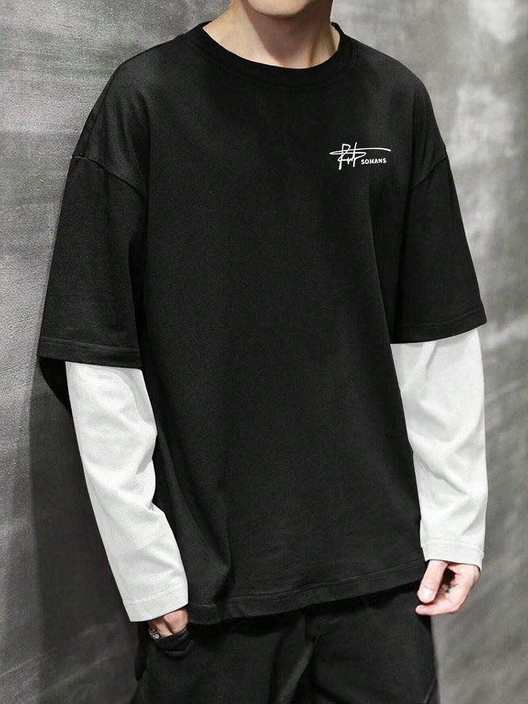 Men's Patch‑Detail Sleeve Long Sleeve Tee, Quick Dry Breathable Tops, Regular Fit for City Outing, Outdoor Errands, Daily Commute Wear