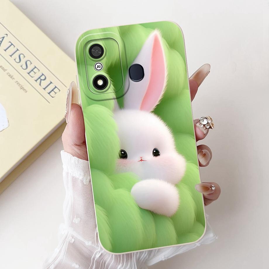 For Itel A27 A48 A25 A35 A48 A60 A60s A70 A04 Case Aesthetic Cartoon Panda Rabbit Pattern Camera Protection Matte Soft Cover