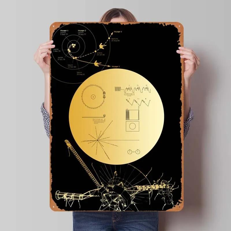 Voyager 1 Zlatá deska Kovové cedule Vesmírné plakáty Dekorace do domácnosti Plechový cedule Tabulka pro výzdobu nástěnného umění Dekorace herního pokoje
