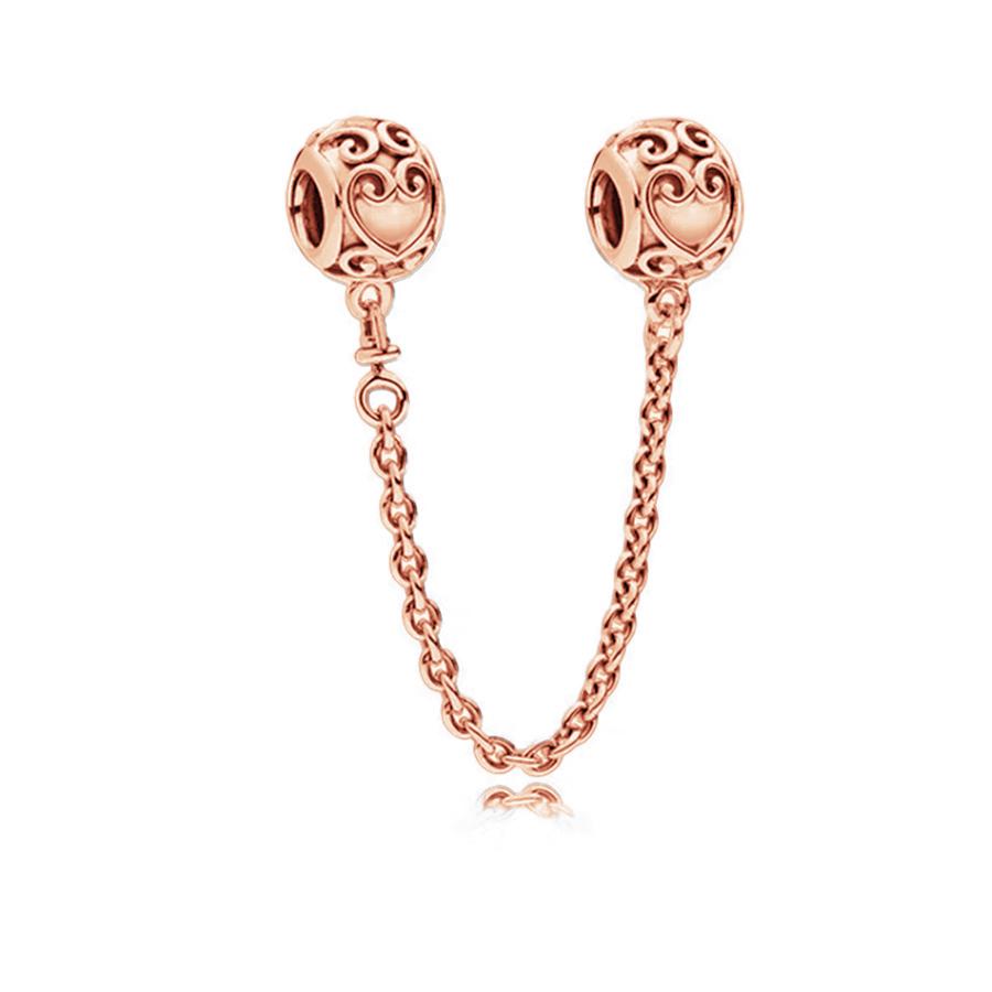 Nowy Błyszczący Różowe Złoto Serce Gwiazda Księżyc Kwiat Klips Łańcuszek Bezpieczeństwa Koraliki Zawieszka Pasuje do Bransoletki Biżuteria DIY Prezenty dla Kobiet