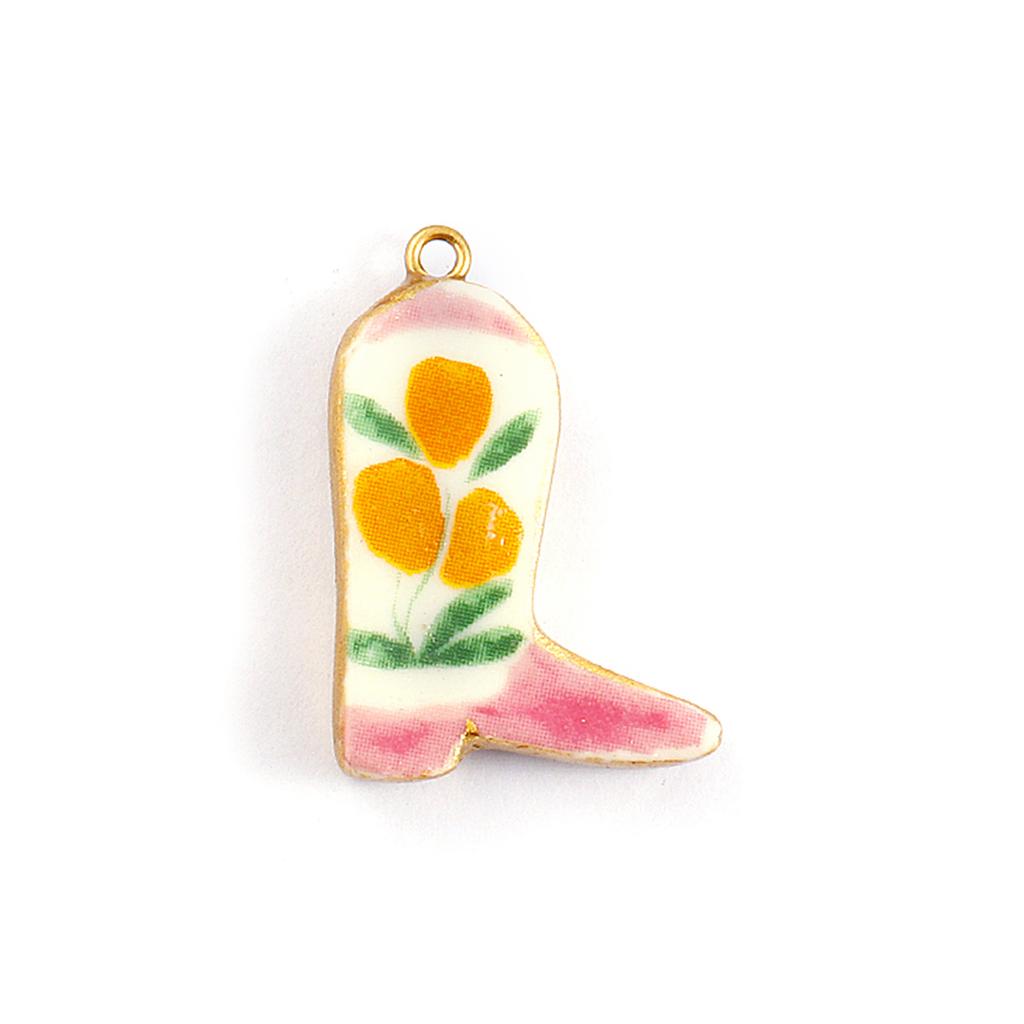 2PCs Ceramic West Cowboy Boots 304 Stainless Steel Pendants 18K Gold Plated Charms For Jewelry Neckalce Making 3.4cm x 2.3cm