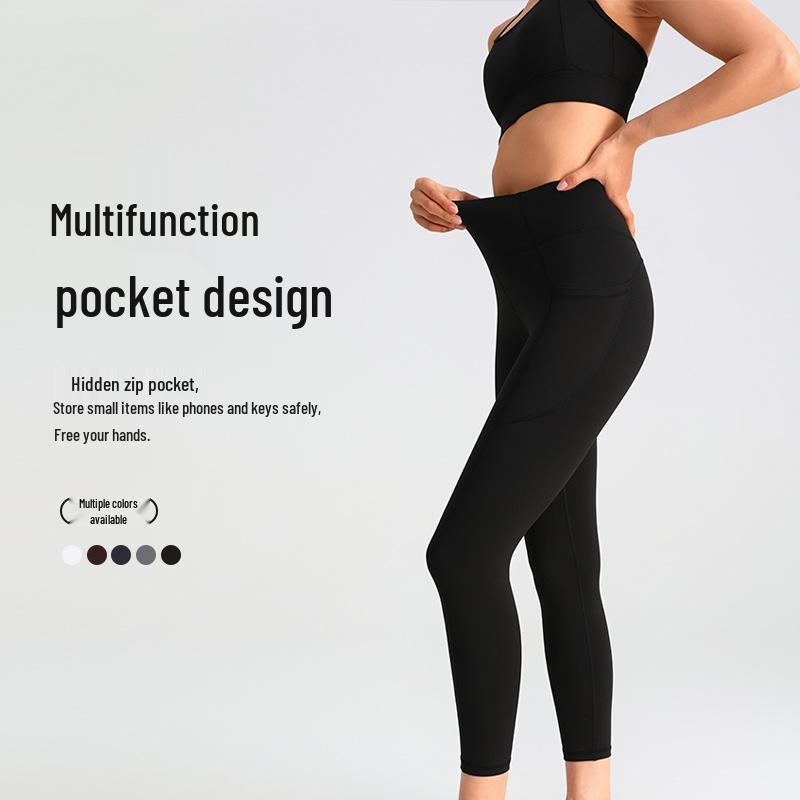 Damskie spodnie do jogi z wysokim stanem - Shark Pants - Oddychające legginsy fitness z efektem wyszczuplającym brzuch