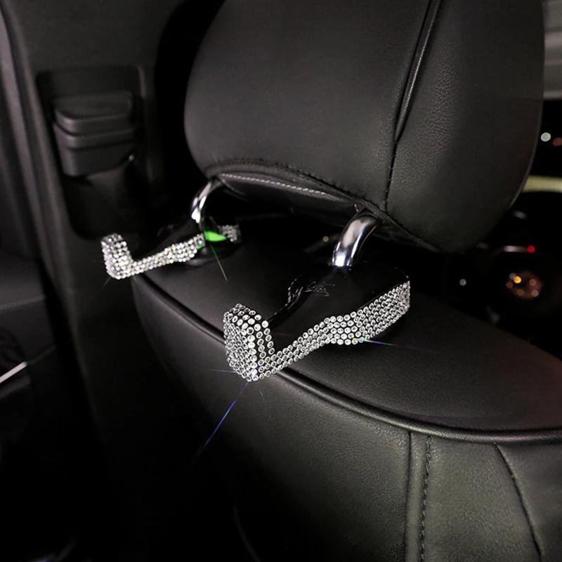 2ks Diamond Crystal Autosedačka Závěs na hlavovou opěrku Držák na tašku Držák na tašku Peněženka Látková spona do auta Bling Autopříslušenství