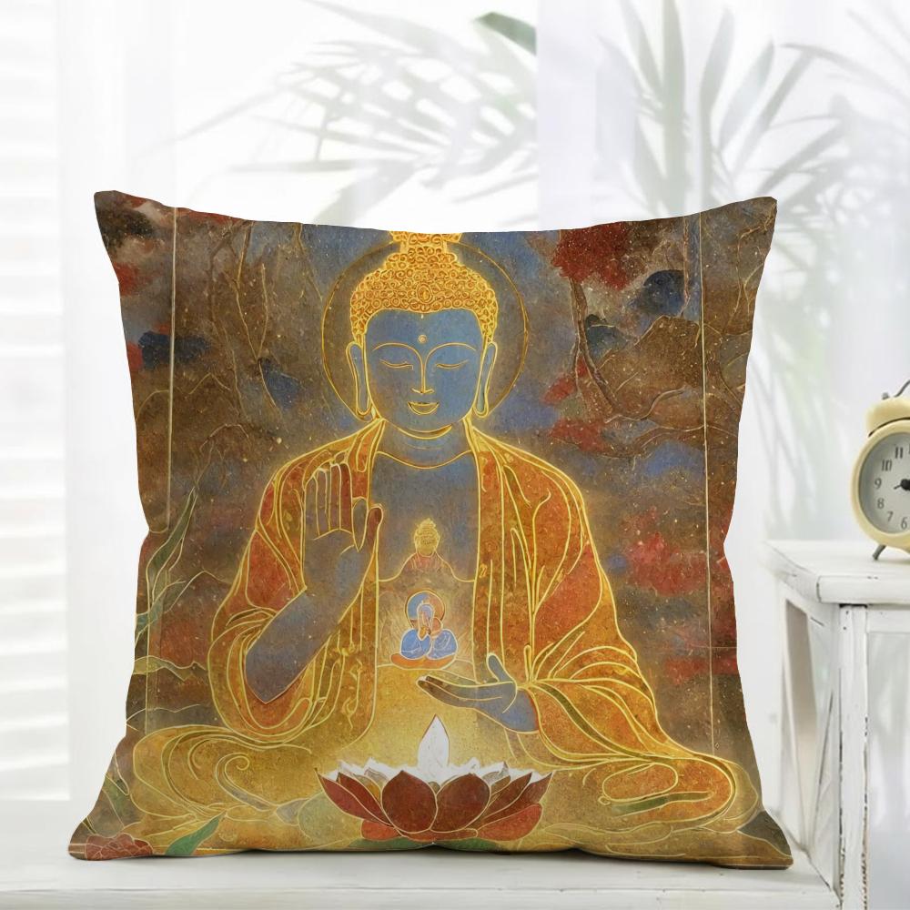 Buddhism Cushion Cover Comfort Daily Washable Linen Soft for Sofa Bed Home Room Decor