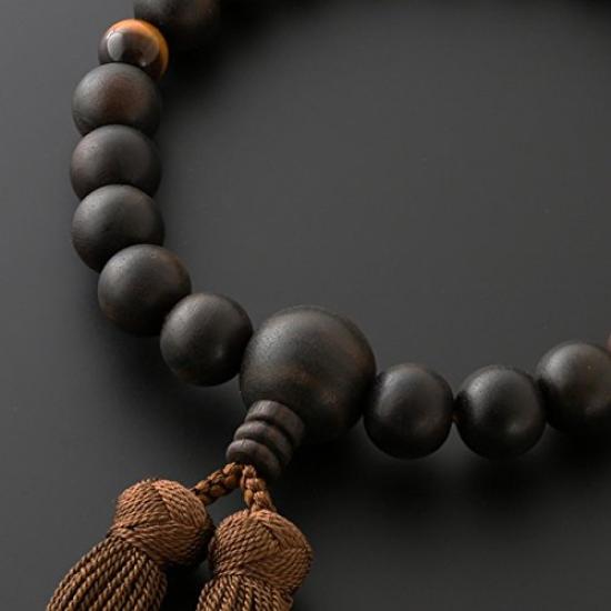 [Kyoto Butsudan Hayashi] Men's Buddhist Prayer Beads, Pure Silk with Miyako Tassel, Ebony (Unpolished), Two-Heaven Tiger Eye Design [Tiger Eye]