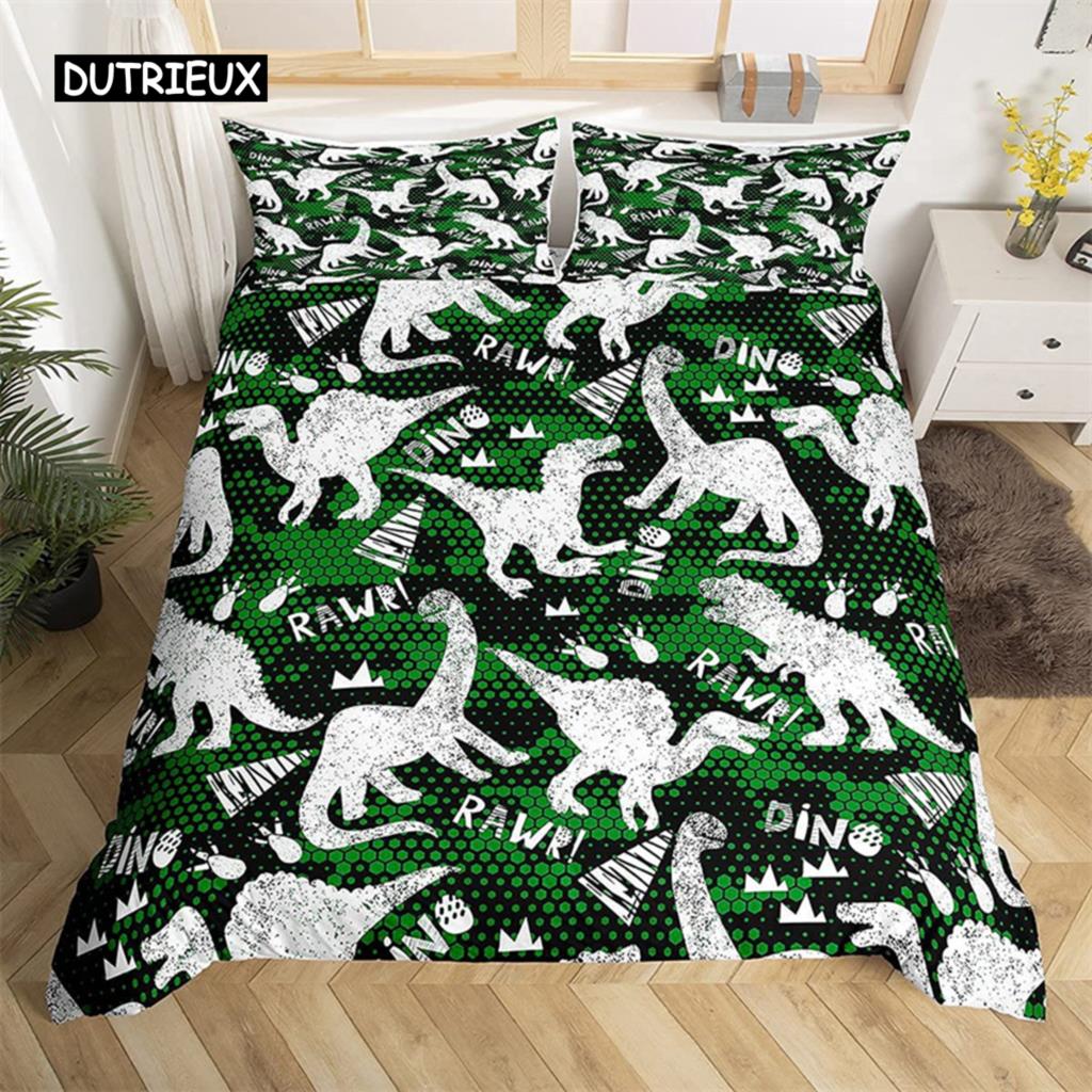 Dinosaur Duvet Cover Set King Size Jurassic World Battle 2/3 Piece Twin Bedding Set Unique Dinosaur Bedding for Kids and Adults