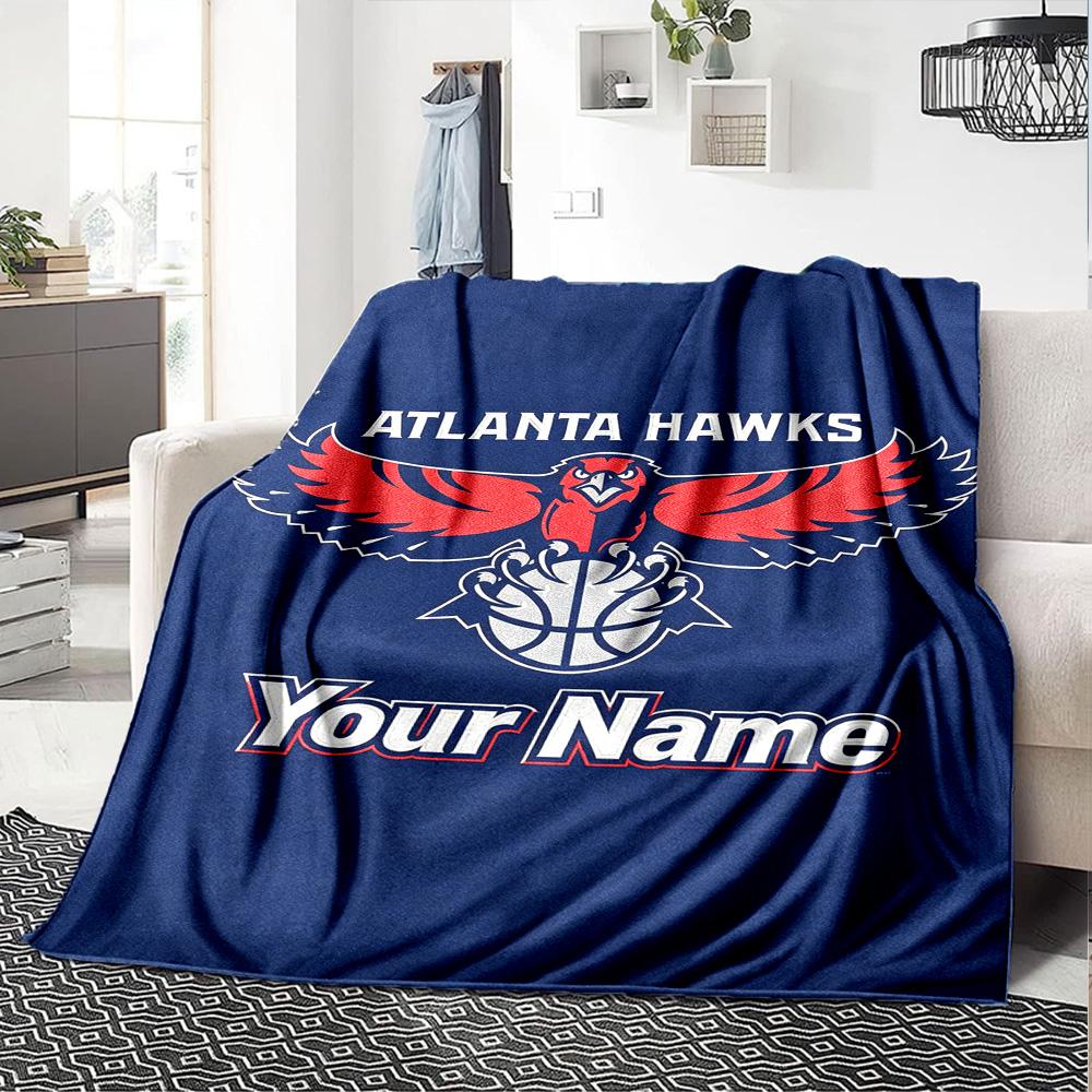 Name Custom Atlanta Hawks Logo Print Flannel Blanket High Quality Warm Comfortable Cover for All Seasons Perfect for Gifts Home Decor