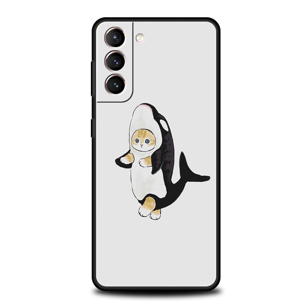 Cute Animals Cat Cartoon Phone Case For Samsung Galaxy S26 Ultra S25 Plus S24 FE S23 S22 5G S21 S20 Cover Black Soft