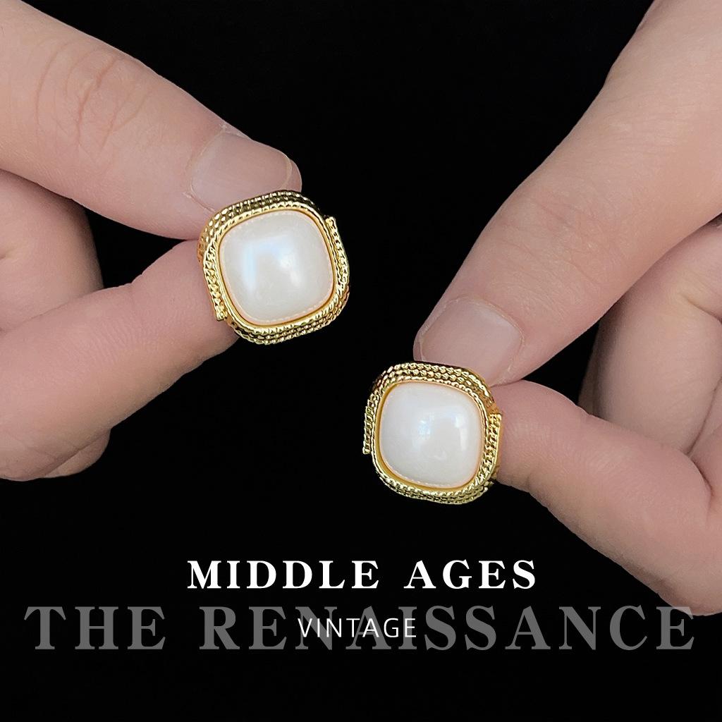 Средневековые французские ретро жемчужные серьги-гвоздики, квадратные в придворном стиле, серьги в гонконгском стиле