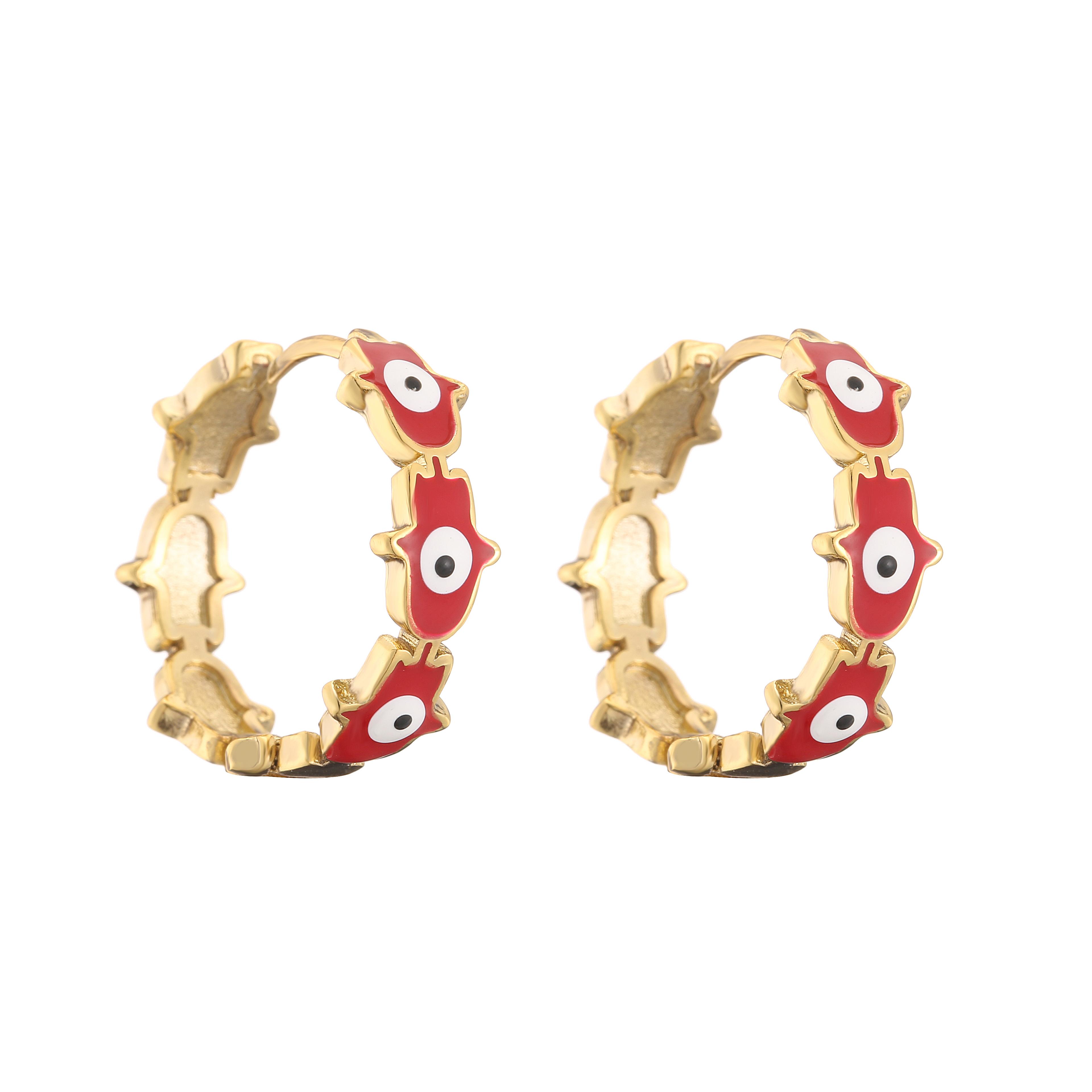 

HECHENG, Turkish Eye Earrings Hand Shape For Women, Personality Gold Plated Enamel Zircon красный