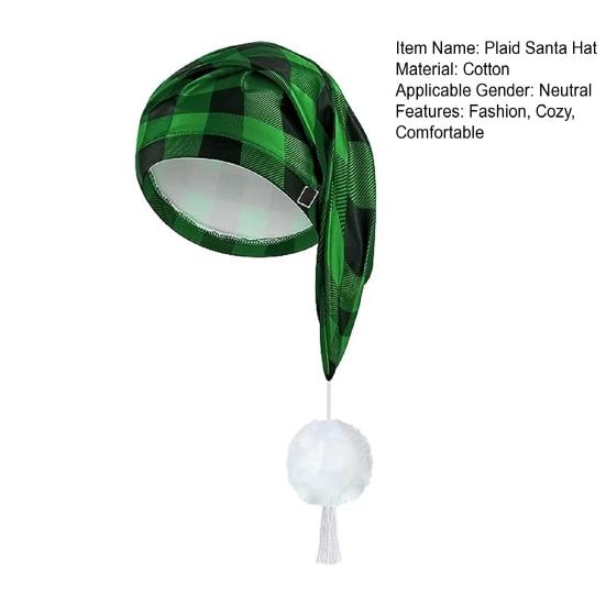 Men's Night Sleeping Cap Adjustable Stocking Cap Buffalo Plaid Santa Hat with Pom Ball Tassel for Winter Christmas Party Dwarf Gnome Costume