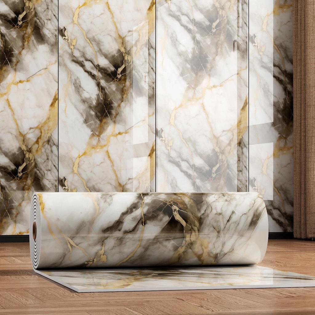 Gold-Plated Marble-Style Waterproof Wall Stickers for TV Backgrounds