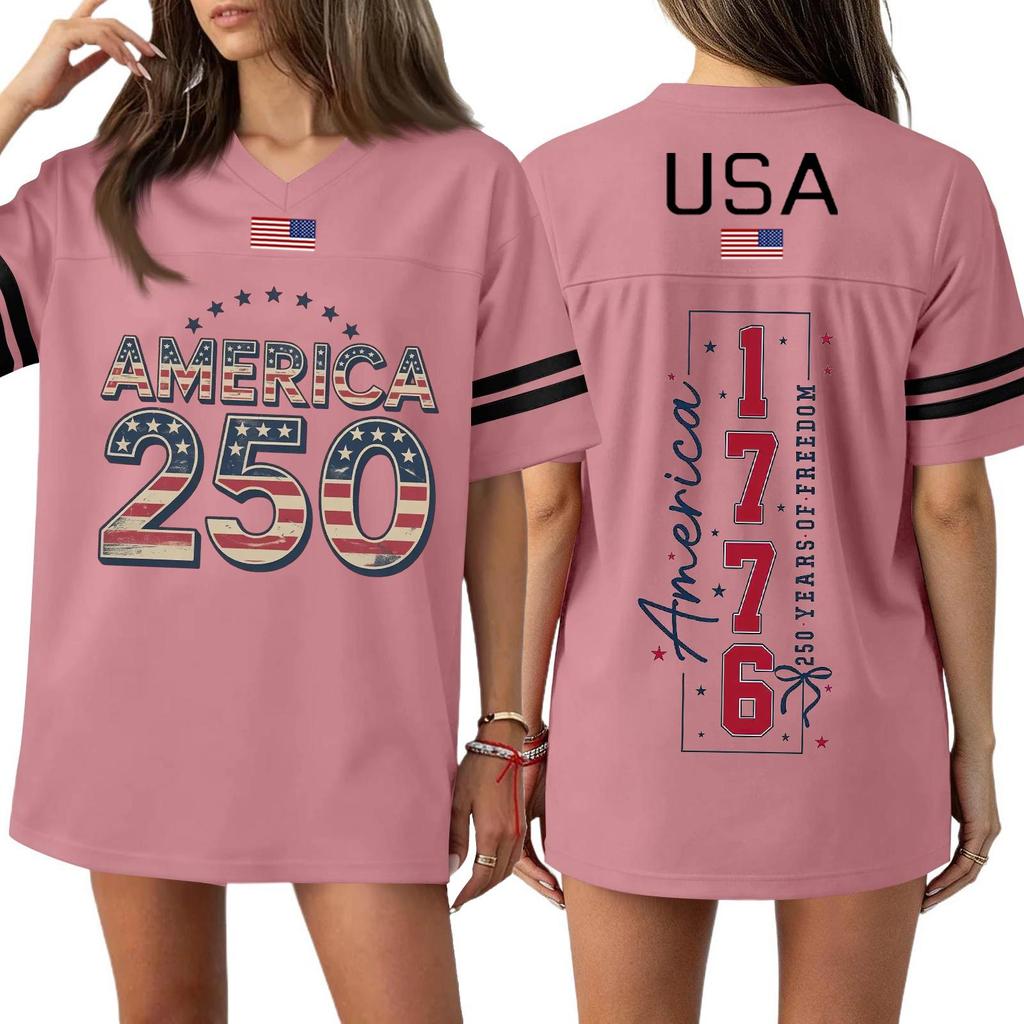 Damen Casual Mode V-Ausschnitt Sport Unabhängigkeitstag Druck Kurzarm Sport T-Shirt Top