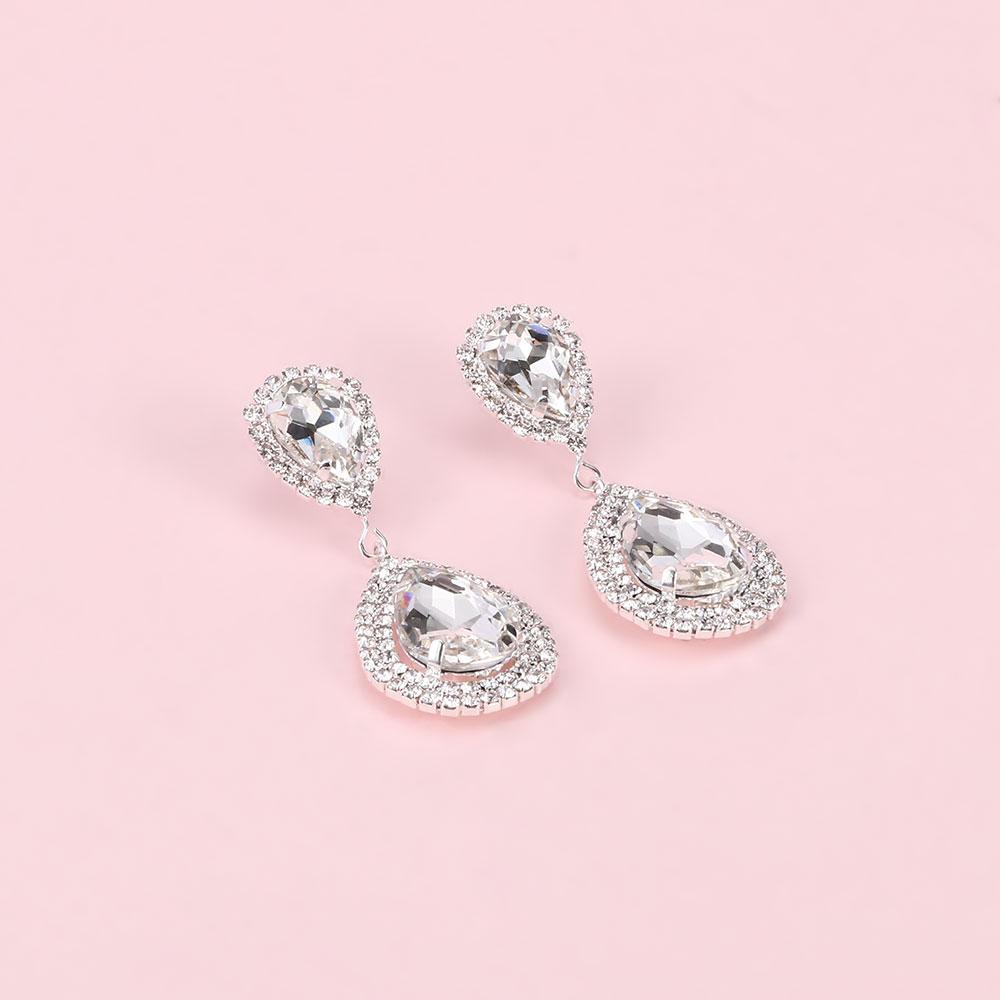 Women Rhinestone Tear Drop Earrings Sparking Long Earrings Jewelry Accessories Wedding