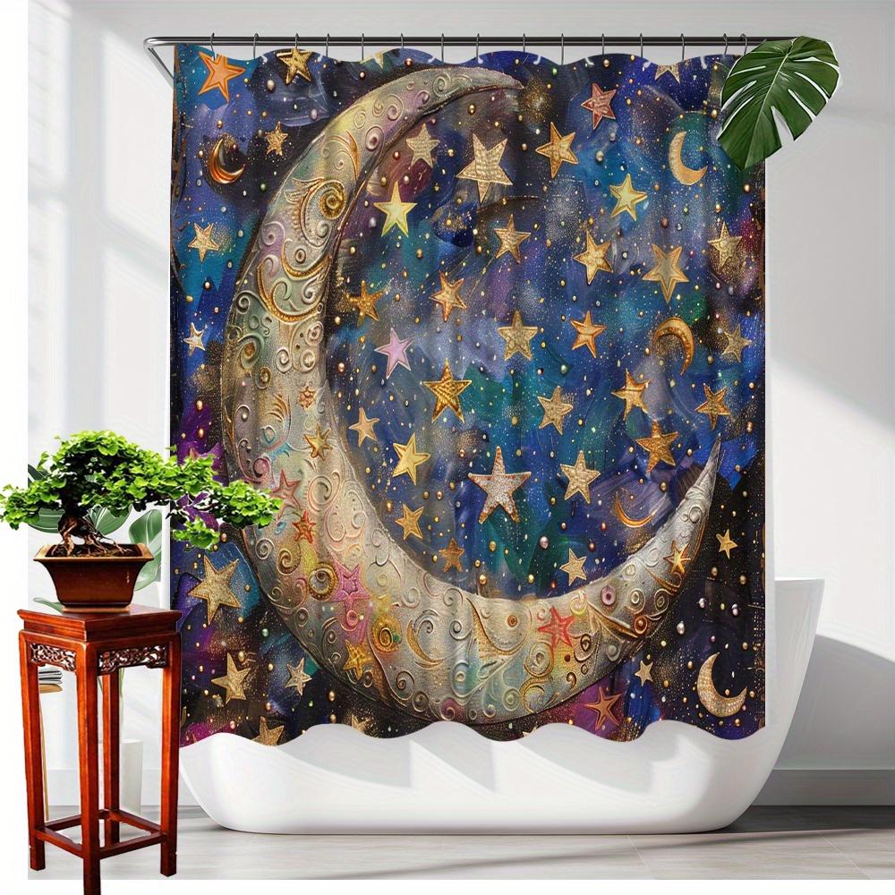 Starry Night Moon Shower Curtain - Waterproof, Mildew-Resistant with Cosmic Design for a Dreamy and Magical Bathroom Decor