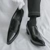 Men Loafers Leather Individuality Formal Business Shoes Pointed Toe Heel Wedding Dress Prom Shoes Over Sized
