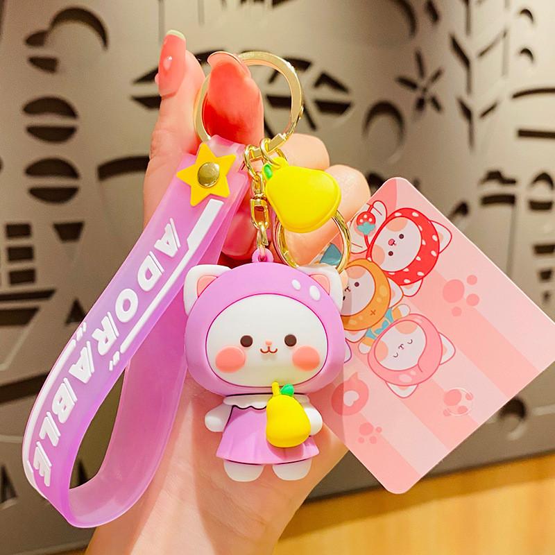 Pear Fruit Elegant Cat Keychain Highquality Pvc Material Fun And Unique Idea Gift