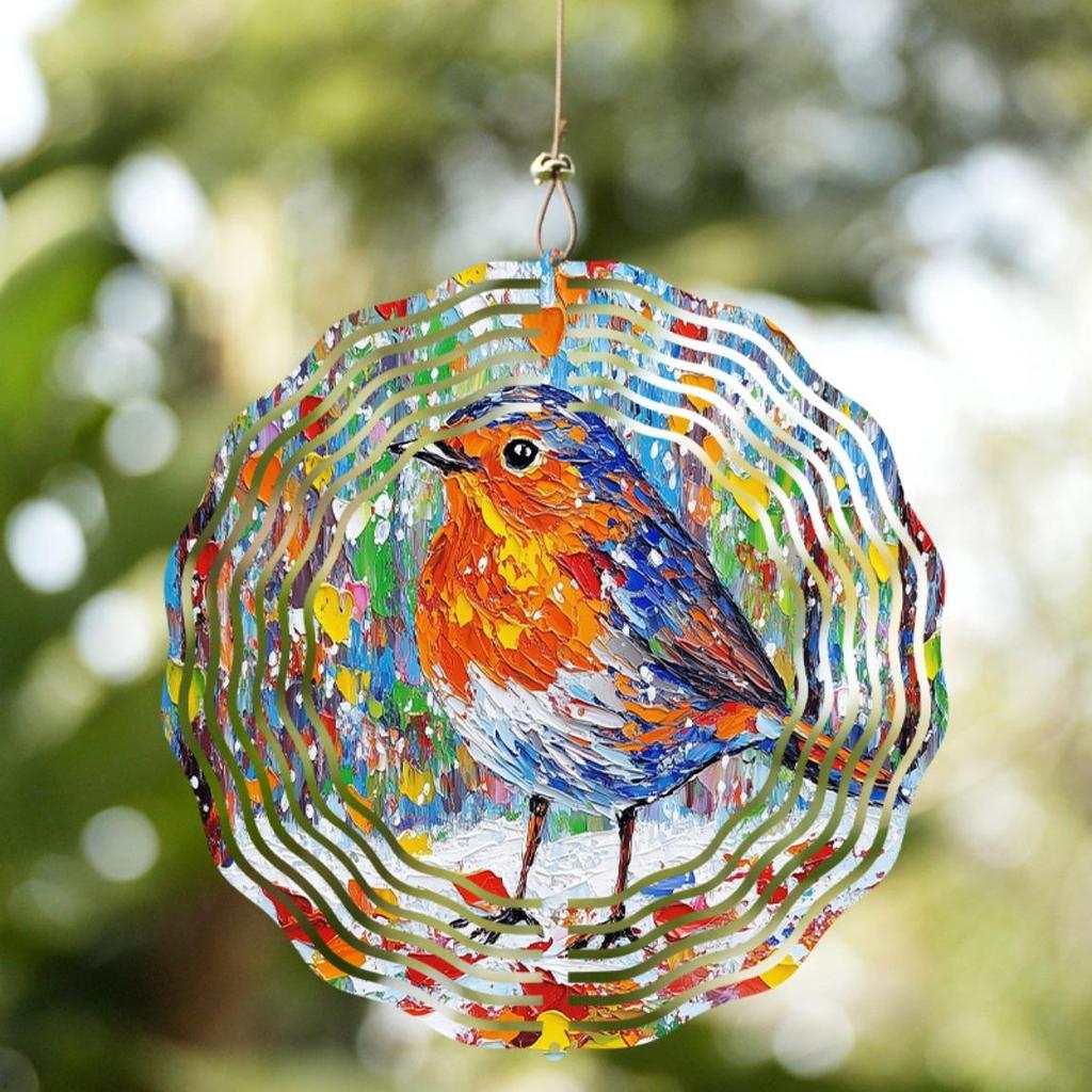 Vibrant 3D Metal Wind Chime - Hand-Painted Colorful Kinetic Bird Sculpture for Garden & Patio Decor (10-Inch) - Weather-Resistant Outdoor