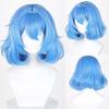 Short Straight Blue Synthetic Wigs with Bangs Anime Game Cosplay Fluffy Wig Heat Resistant for Daily Party