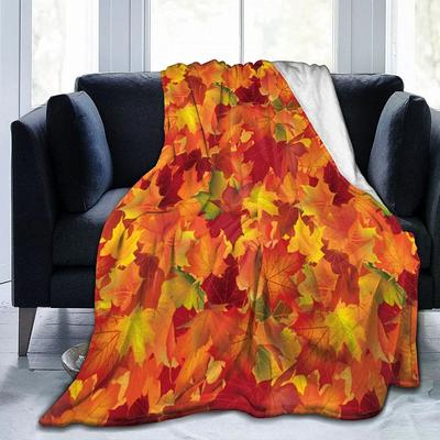 Herbst Kürbis Herbstblätter Weiche Überwurfdecke Leichte Flanellfleece-Decke für Couch Bett Sofa#