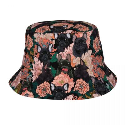 Black Frenchie Bulldog Bob Hats Summer Beach Hatwear Stuff Dog Fishing Caps for Outdoor Unisex Women Bob Packable