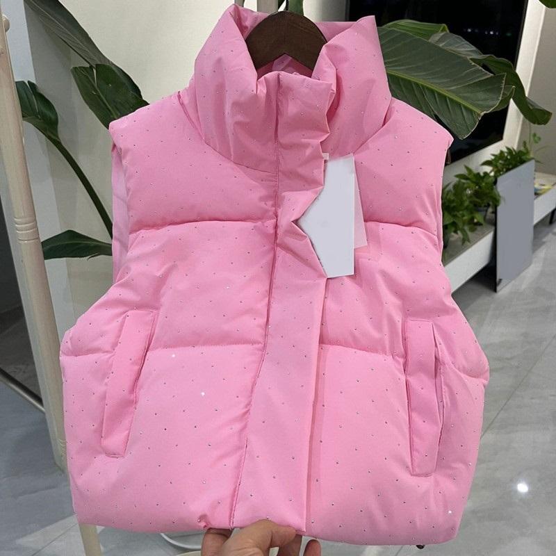 Autumn Winter Short Down Cotton Vest Coat Women Sleeveless Stand Collar Zipper Vest Jacket Ladies Waistcoat Female Outerwear