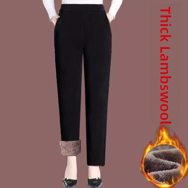 Thickened Corduroy Mom Pants Autumn Winter High Waist Straight Leg Casual Trousers for Middle-Aged Women Harlan Loose Fit