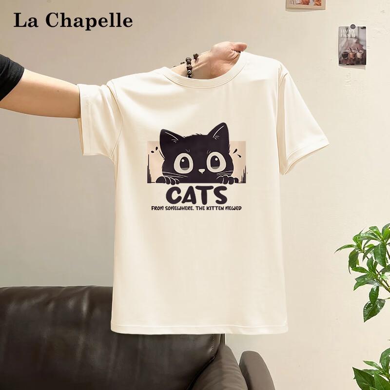 

La Chapelle Women s Cotton Climbing Cat Print T-Shirt S