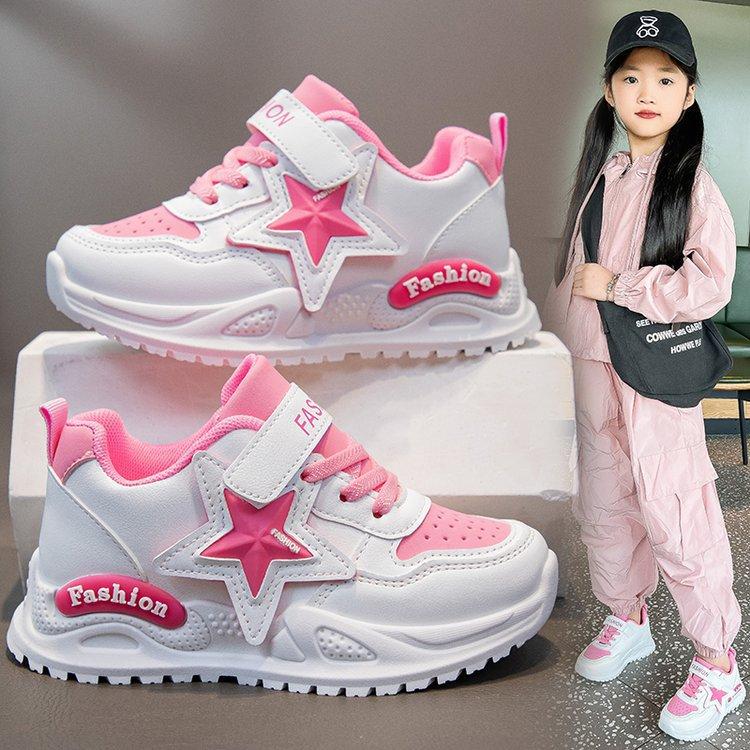 Mädchen-Sneaker Frühling neue Kinderschuhe Jungen rutschfeste weiche Sohle Mode für ältere Kinder Leder Dad-Schuhe