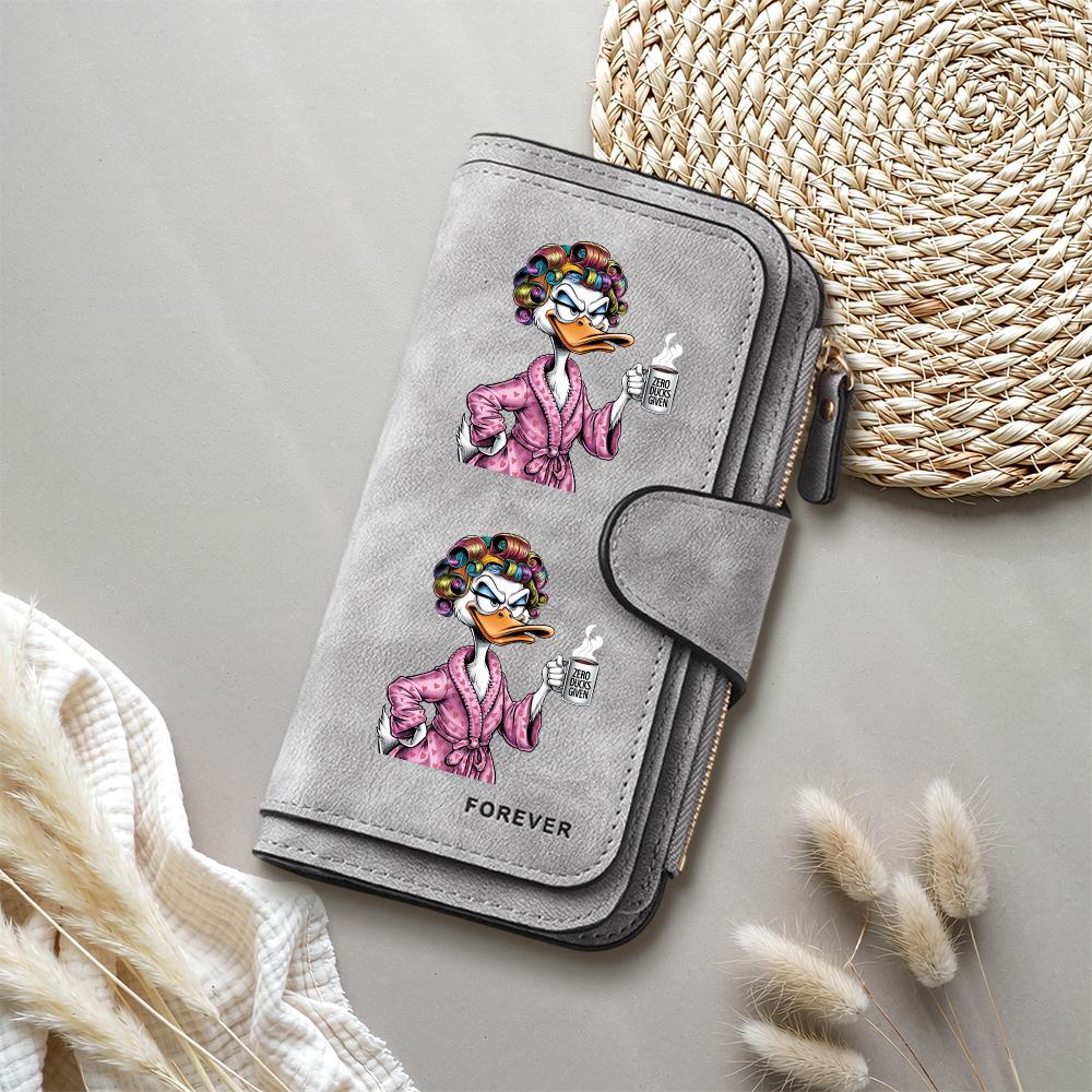 Cute Duck Printed Denim Style Women Casual Long Wallet Portable Daily Card Holder