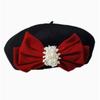 Women S Velvet Bow Pearl Warm Korean Style Beret Hat